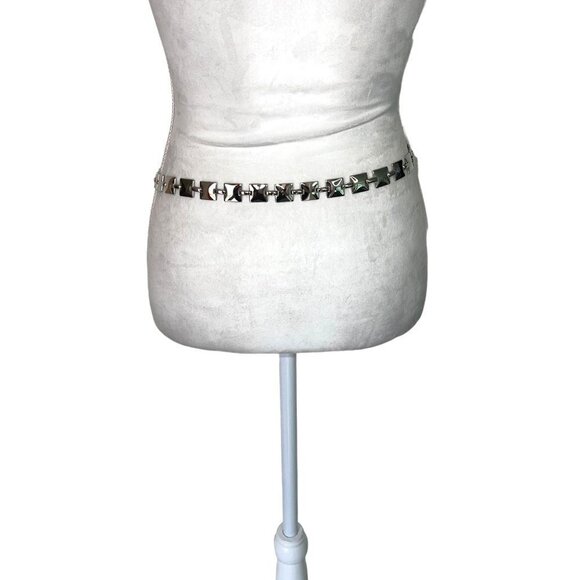 Vintage Womens Belt Silver Size Small Medium Drop Chain Metal Squares Classic - Picture 5 of 11
